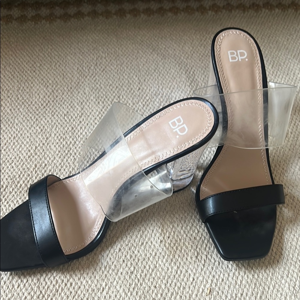bp Women's Black and Clear Heeled Sandals